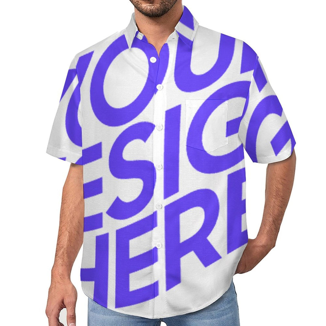 Chemise à manches courtes en lin pour homme avec poche B339 personnalisée avec images photo texte (conception une image)