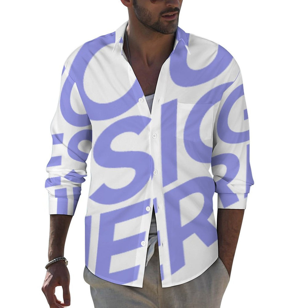 Chemise à manches longues à revers décontracté avec poches pour hommes AY007 personnalisé avec photo logo texte motif (Impression d'image unique)