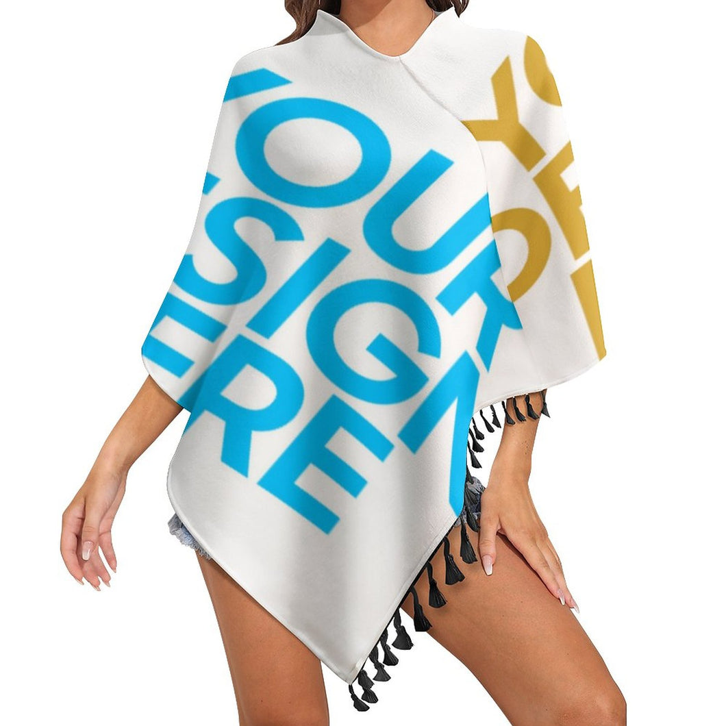 Cape pochon tricot à franges ample personnalisée avec logo motif texte photo (impression des multi-images)