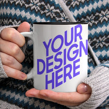 Charger l&#39;image dans la galerie, Mug avec intérieur et poignée noir / Tasse noir mat personnalisé avec photo logo texte motif
