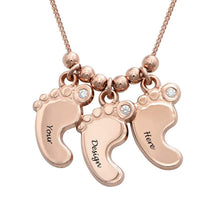 Charger l&#39;image dans la galerie, Collier Pieds de Bébé pour Maman Papa X0009 gravure personnalisé avec prénom texte en argent sterling 925 / cuivre

