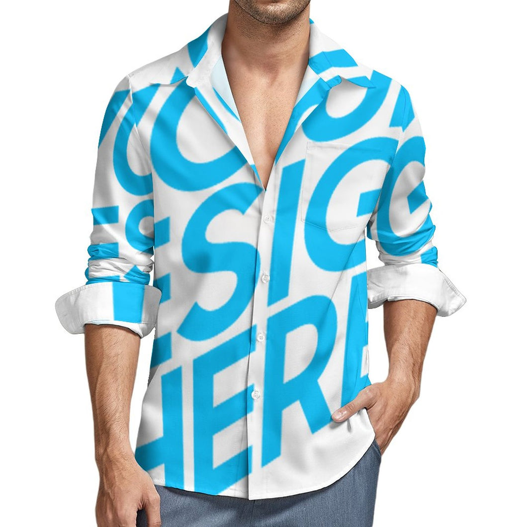 Chemise Boutonnée Homme en col V grande taille avec poche personnalisée avec photo motif logo texte (Impression d'image unique)