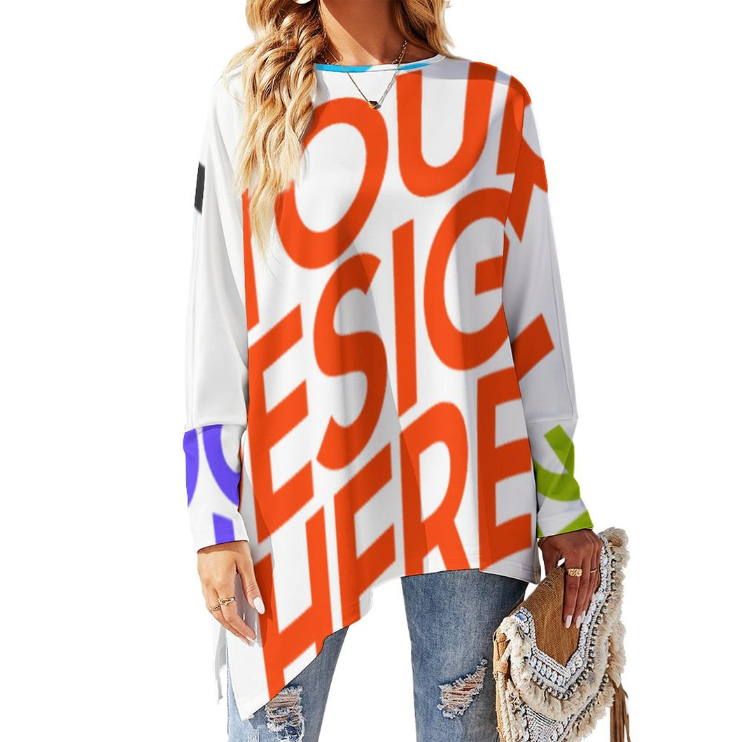 T-shirt tee shirt à manches longues en col rond femme grande taille personnalisé avec photo logo texte motif (impression des multi-images)