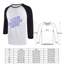 Charger l&#39;image dans la galerie, T-shirt tee shirt Raglan à manches 3/4 élastique décontracté homme personnalisé avec photo motif logo texte
