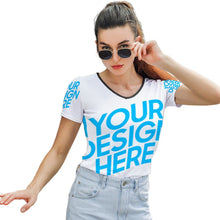 Charger l&#39;image dans la galerie, T-shirt tee shirt à manches courtes à col en V pour femmes T01 personnalisé avec photo logo et texte (impression d&#39;image unique)
