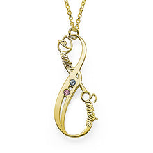 Charger l&#39;image dans la galerie, Collier Prénom Infini Vertical X0034 avec pierres de naissance gravure personnalisé avec lettre prénom
