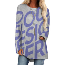 Charger l&#39;image dans la galerie, Impression d’image unique T-shirt tricot gris long col rond manches longues pour femme BL personnalisé avec photo logo texte motif
