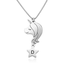 Charger l&#39;image dans la galerie, Collier licorne pendentif pour fille X0043 gravure personnalisé avec lettre
