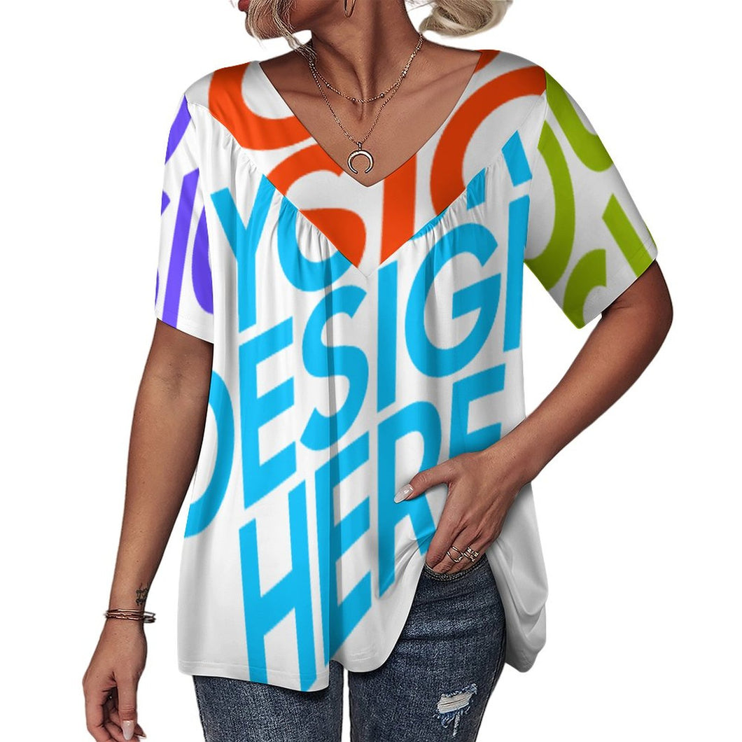 Impression des multi-images T-shirt à manches courtes à col en V femme BDT personnalisé avec photo logo texte motif