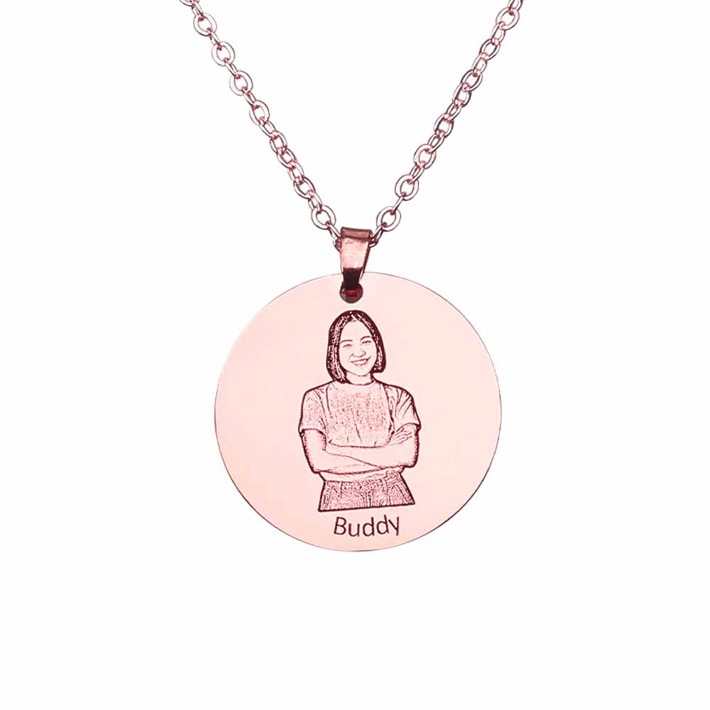 Collier Photo commémoratif rond en acier au titane pour femmes hommes couples gravure personnalisé avec photo image texte prénom