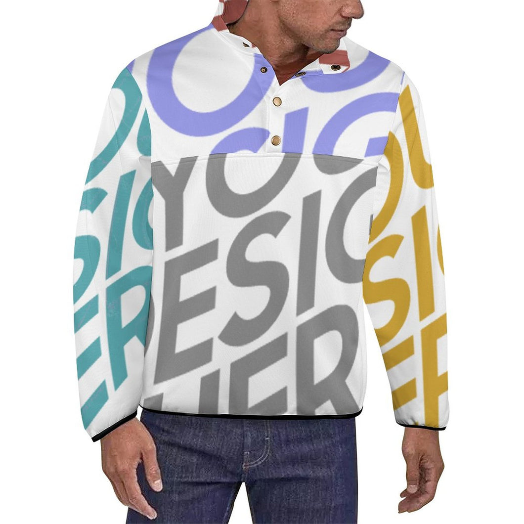 Sweat-shirt d'hiver coupe ample à col cheminée boutons hommes personnalisée avec photo texte (impression complète multi-images)