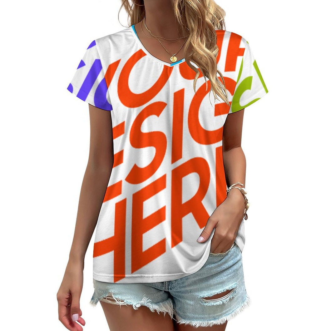 Impression des multi-images T-shirt manche courte en col V grande taille femme VT personnalisé avec image logo texte motif