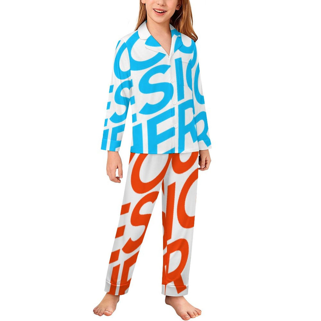 Ensemble pyjama 2 pièces haut boutonné manches longues et pantalon enfant SDS059 personnalisé avec photo motif texte (conception une image)