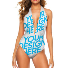 Charger l&#39;image dans la galerie, Maillot de bain 1 pièce avec décolleté en V femme LT3092 personnalisé avec photo texte motif logo
