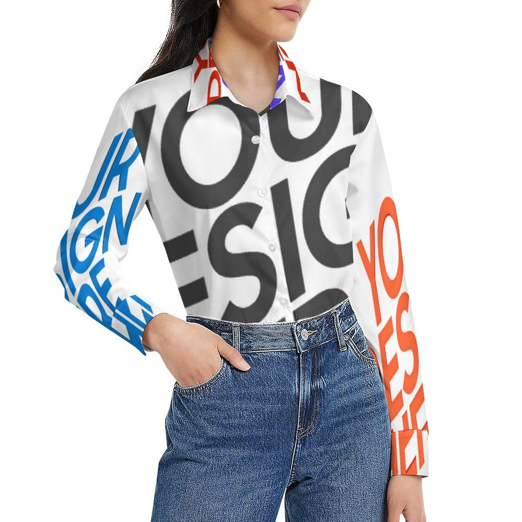 Chemise chemisier blouse à manches longues femme personnalisé avec photo texte logo (conception multi-images)
