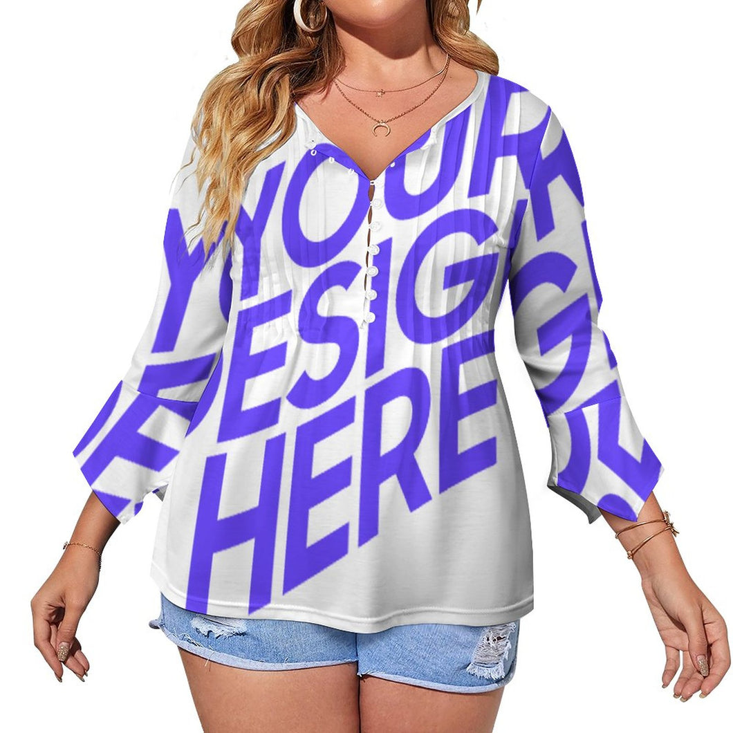 Chemise femme manches longues à dix boutons et volants manches pétales SDS20150 personnalisée avec texte motif photo (conception une image)
