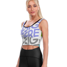 Charger l&#39;image dans la galerie, Soutien-gorge de sport de gymnastique pour femmes, haut de yoga YJ023 personnalisé avec photo motif texte (conception multi-images)
