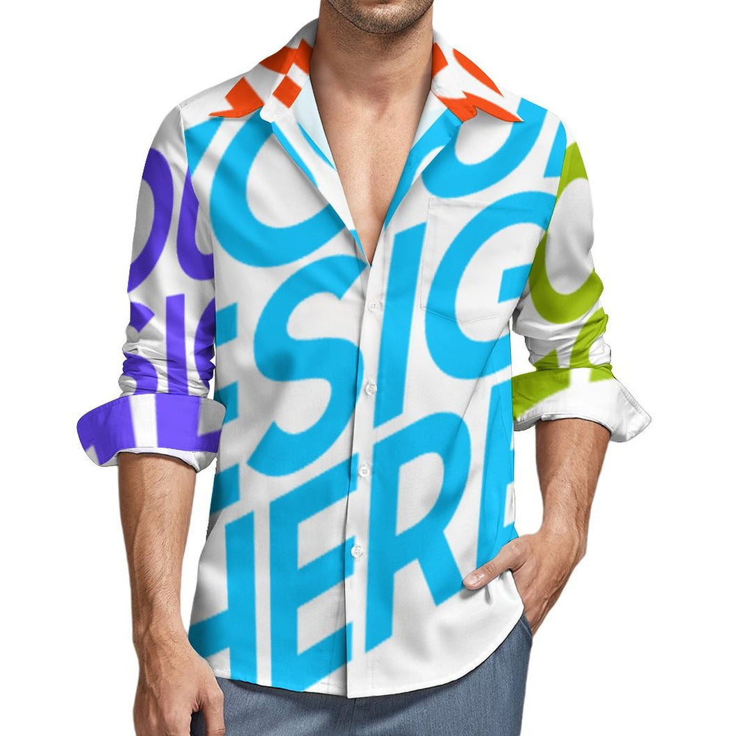 Chemise homme à manches longues grande taille avec poche poitrine LS- personnalisée avec photo logo motif texte (Impression des multi-images)