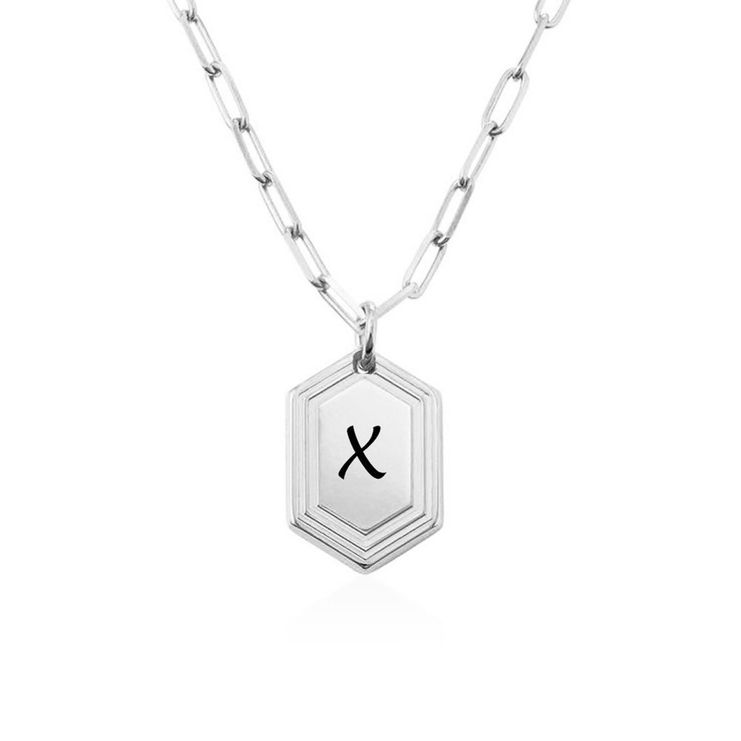 Collier Pendentif Hexagonal en argent sterling 925 pour femme homme X0053 gravure personnalisé avec texte prénom