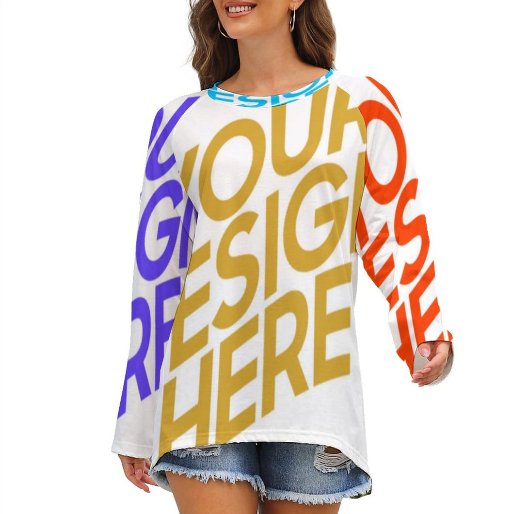 T-shirt sweatshirt pull à manches longues col rond grande taille femme BL personnalisé avec photo motif logo texte (impression des multi-images)