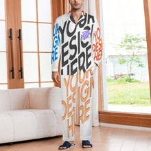 Charger l&#39;image dans la galerie, Ensemble pyjama homme chemise à manches longues + pantalon long avec cordon personnalisée avec prénom motif texte (conception multi-images)
