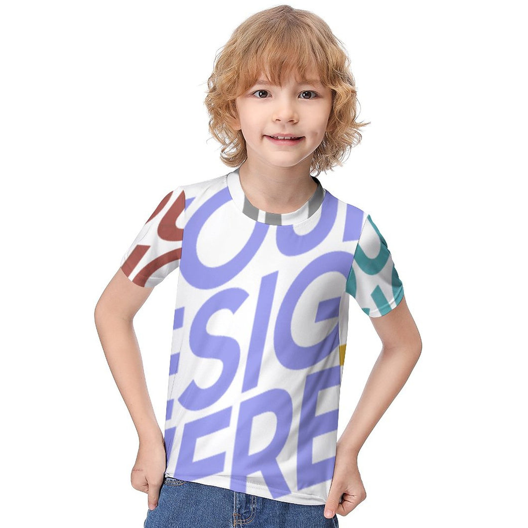 T-shirt manches courtes enfant garçon ET023 personnalisé avec photo texte logo (conception multi-images)