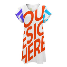 Charger l&#39;image dans la galerie, Impression des multi-images Robe en col V à manches courtes Grande taille Ample Femme personnalisée avec motif photo logo texte

