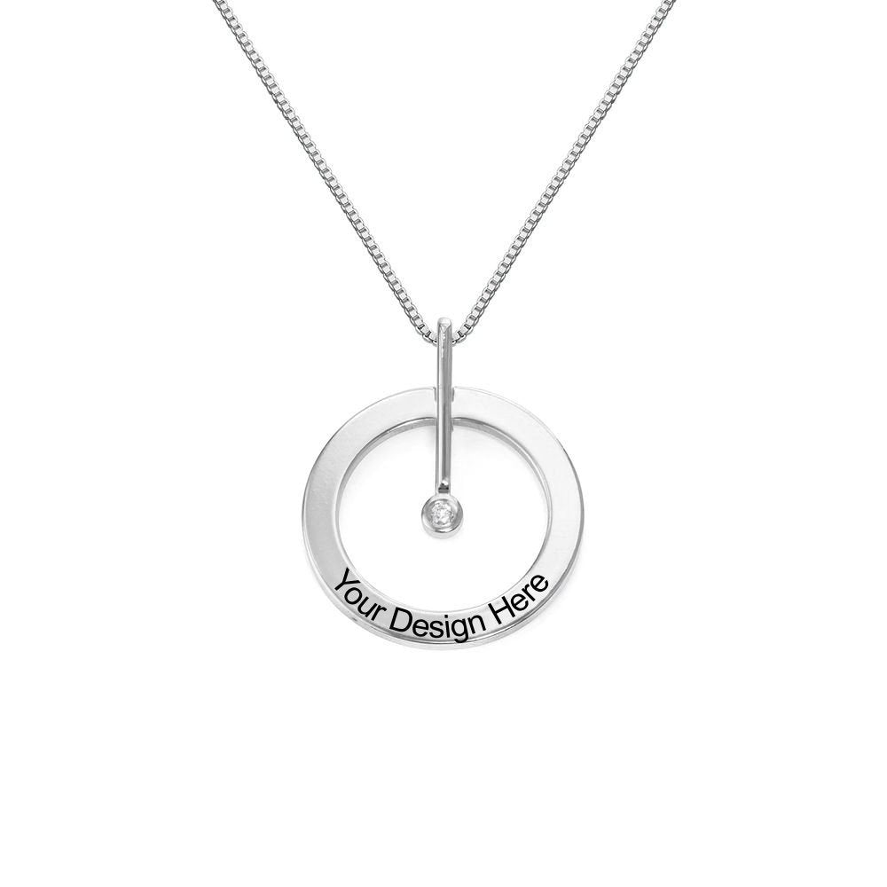 Collier Cercle Diamant X0065 en argent sterling / cuivre gravure personnalisé avec nom texte