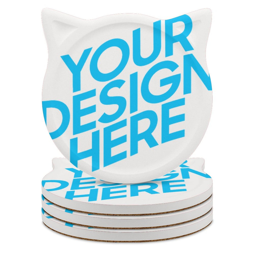 Dessous de verre en céramique / Sous-verres en forme de chat 4/6 pièces personnalisé avec photo logo texte motif