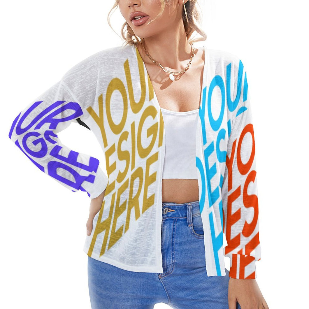 Cardigan tricoté ouvert à épaules tombantes NZ055 personnalisé avec photo logo motif texte (impression des multi-images)