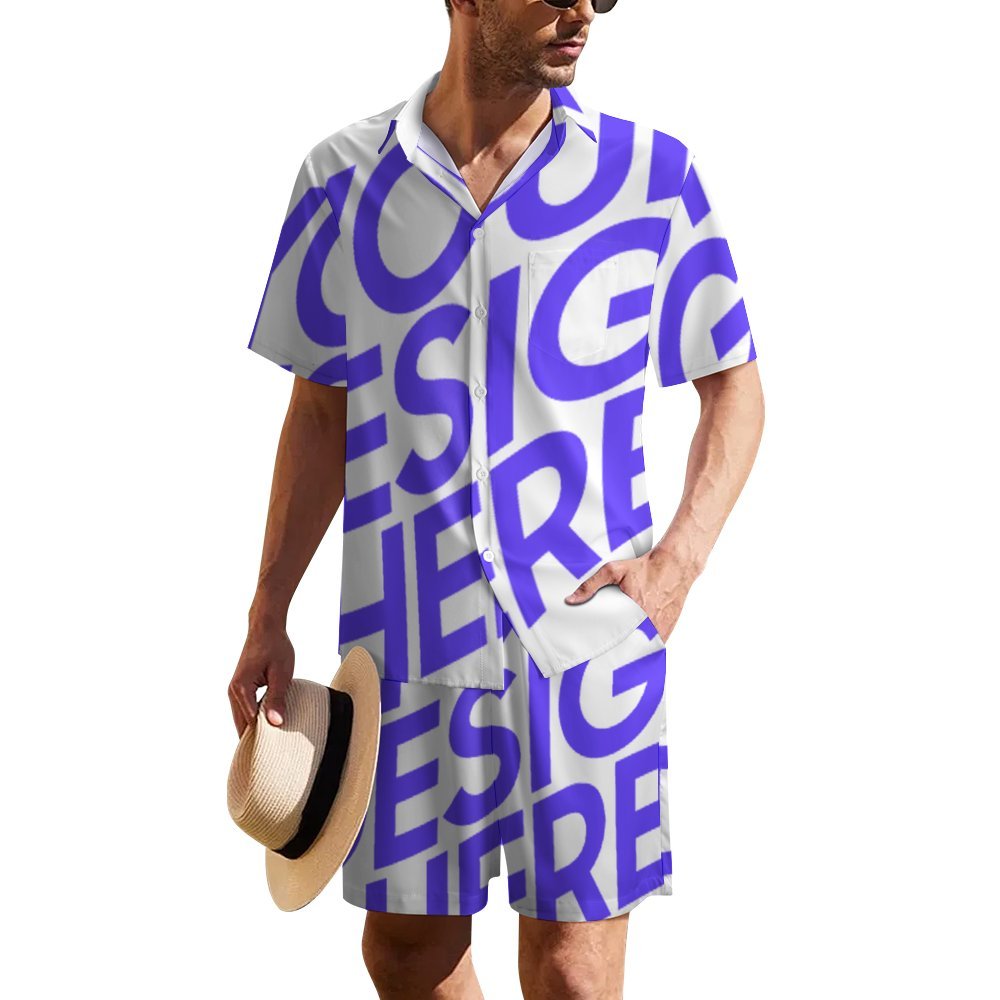 Ensemble chemise manches courtes et short homme B339D1P personnalisé avec photo texte prénom (conception une image)
