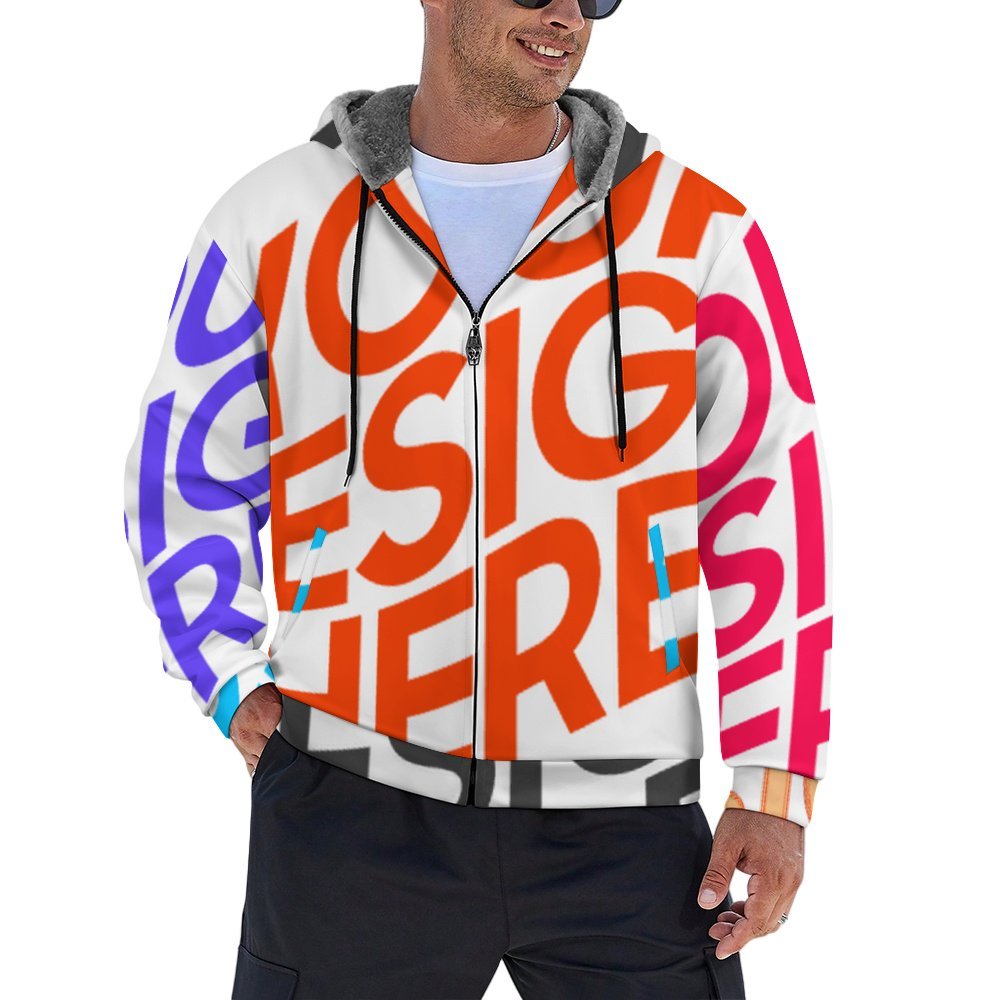 Sweatshirt à capuche en polaire entièrement zippé pour hommes WZIP personnalisée avec prénom motif texte (conception multi-images)
