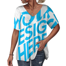 Charger l&#39;image dans la galerie, Impression d’image unique T-shirt à manches courtes à col en V pour femmes BDT personnalisé avec photo logo texte motif

