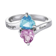 Charger l&#39;image dans la galerie, Bague &quot;Heart&quot; en forme de coeur avec pierre de naissance pour femme en argent sterling 925 personnalisée gravée avec prénom lettre initiale
