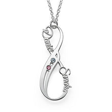 Charger l&#39;image dans la galerie, Collier Prénom Infini Vertical X0034 avec pierres de naissance gravure personnalisé avec lettre prénom
