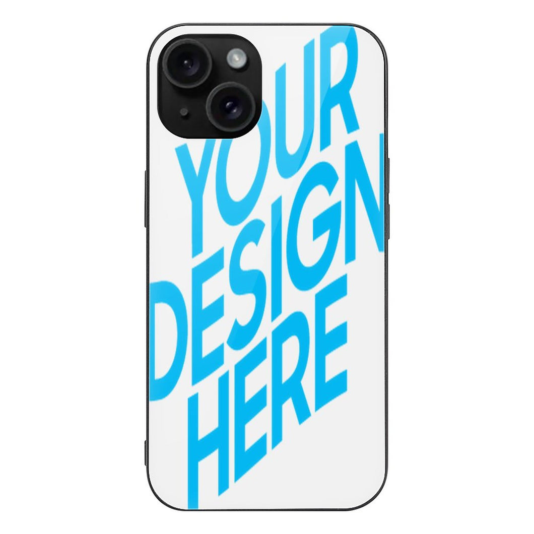 Coque de téléphone en verre iPhone 15 / 15 Plus / 15 Pro / 15 Pro Max personnalisé avec photo motif texte