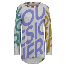 Charger l&#39;image dans la galerie, Impression des multi-images T-shirt tricot gris long col rond manches longues pour femme BL personnalisé avec photo logo texte motif
