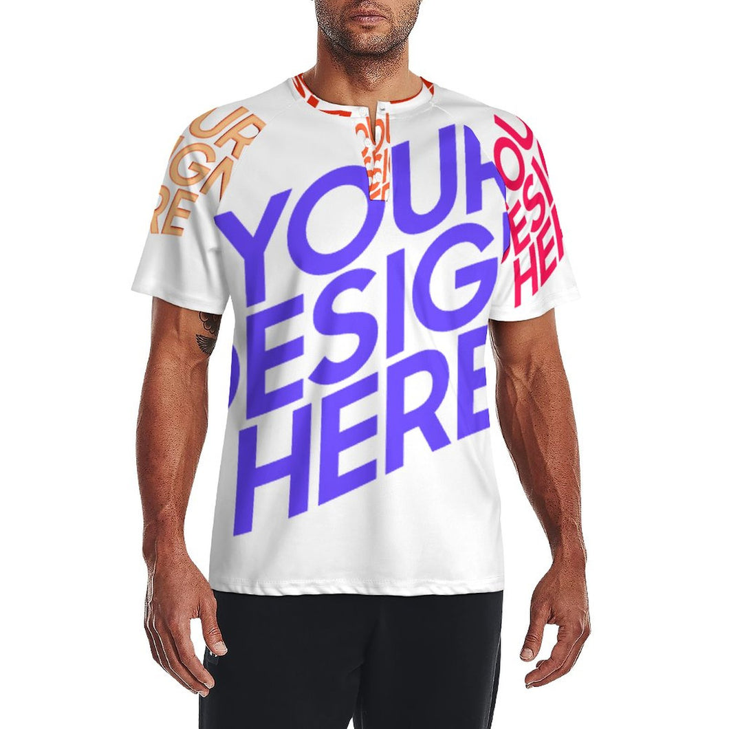 T-shirt tee shirt Raglan DT36 à manches courtes pour hommes avec trois boutons personnalisée avec photo logo texte (conception multi-images)
