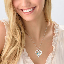 Charger l&#39;image dans la galerie, Collier pierres précieuses double coeur X0060 en argent sterling 925 gravure personnalisé avec prénom texte
